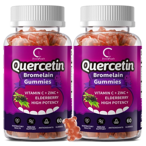 [BRSW2AYEAUIQ4HQZ] Quercetin Gummies, Quercetin with Bromelain, Vitamin C, Zinc & Elderberry, High Potency Immune Support, Respiratory Health & Antioxidant Supplement for Adult & Kid, Vegan, 60 Gummies (2 Pack)