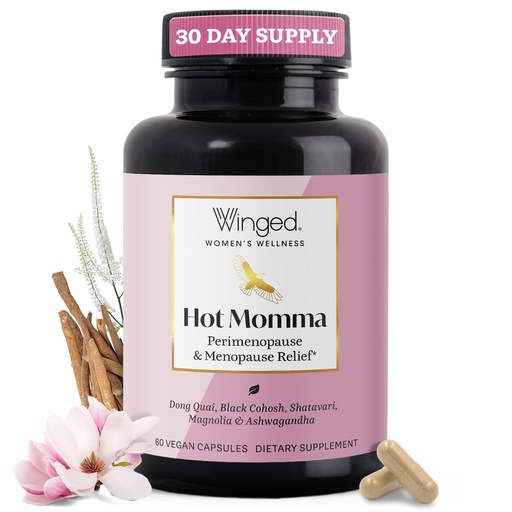 [BRSROZA7CAMGOYLX] Winged Wellness Hot Momma Menopause Supplements for Women - Hormone-Free Menopause Relief Support for Hot Flashes & Night Sweats with Chaste Tree Berry, Multivitamins & Shatavari - 60 Vegan Capsules