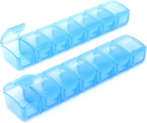 [BRSWYA32CEBAYG3V] 2 Packs Small Weekly Pill מארגנת,Pocket Daily Pill Box for Pills/Vitamin/Fish Oil/Supplements (כחול)