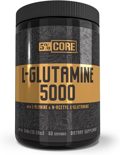 [BRSW2YYDPMNRE3TB] 5% Nutrition Core L-Glutamine 5000 Supplement w/L-Alanine | Immune & Digestive Support | Amino Acid Muscle Builder Post Workout Recovery | Unflavored (60 Servings)