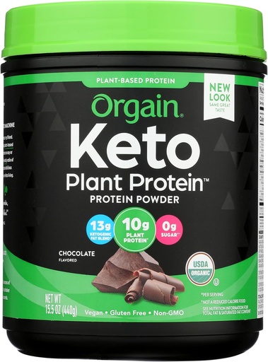 [BRSWYYY2B5YAMG3P] Orgain Organic Keto Vegan Protein Powder, Chocolate - 10g Plant Based Protein, 0g Sugar*, Avocado & Coconut Oil, Gluten Free, No Dairy, Lactose or Soy Ingredients, For Smoothies & Shakes, 0.97lb