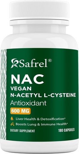 [BRSRAZT4DEGRSFD2] Safrel N-Acetyl-L-Cysteine (NAC) Capsules, 600mg, 180 Count, Respiratory, Immune, Liver Health Potent antioxidant Support, Free-radicals, Easy to Absorb, Non-GMO, Gluten Free