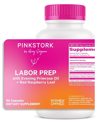 [BRSWYAQ6O56GKDQ6] Pink Stork Labor Prep Supplement, 60 Vegan Capsules | Evening Primrose Oil & Red Raspberry Leaf, Third Trimester Support, Gentle Labor & Postpartum Support