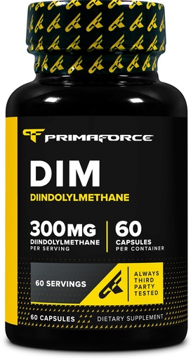 [BRSRM2QEOABQIFDL] PrimaForce DIM Supplement (Diindolylmethane) 300mg, 60 Vegetarian Capsules - with BioPerine Black Pepper Extract for Enhanced Absorption, GMO Free, Gluten Free