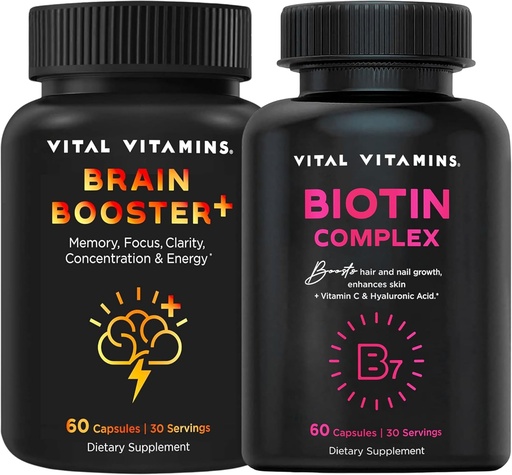 [BRSRAGDQB4FW2G3F] Vital Vitamins Brain Booster Plus + Biotin Complex Capsules