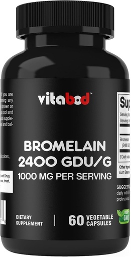 [BRSROCQZB57WYEI4] Bromelain Supplement 1000mg per Serving, 2400 GDU/g, Proteolytic Enzymes, Supports Digestion of Proteins, 60 Count - Non-GMO & Gluten Free