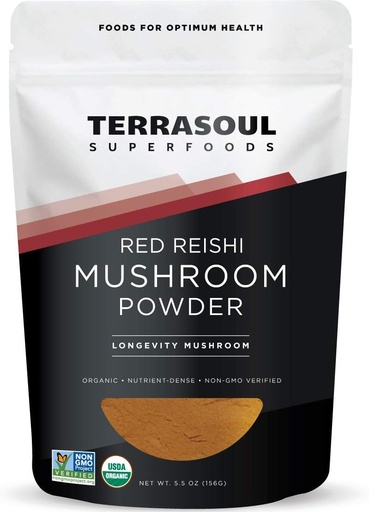 [BRSWIFIMBMBA2ELO] Terrasoul Superfood Organic Reishi Mushroom Powder (4: 1 Ekstraksi), 5.5 Oz, Imune Dukungan, Stress Relief, Better Sleep, Merangkul Kekuatan Jamur Adaptogenik