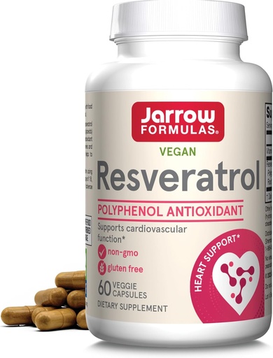 [BRSWIY34DEOAOG3M] Jarrow Formulas® Resveratrol 100 mg, Dietary Supplement, Antioxidant Support for Cardiovascular Function, 60 Veggie Capsules, 60 Day Supply