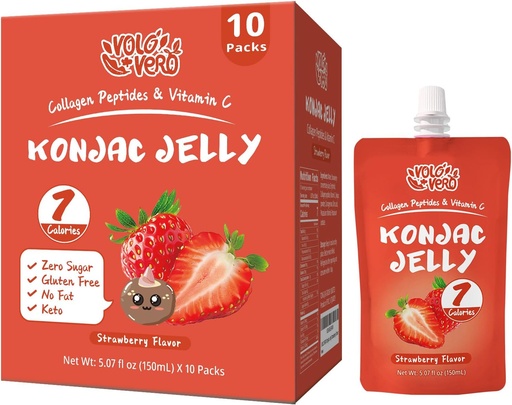 [BRSRA2Y7PIMAOEY4] Konjac Jelly Pouch Flavor de Fresa Bebible, 7 Calories, Gluten Free, Zero Sugar, Keto, Collagen Peptides y Vitamina C, Low Fat Healthy Fruit Snacks, Regalos de vacaciones, 10 Packs