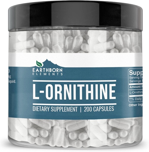 [BRSW2FDROF5A2C3A] Earthborn Elements (200 Capsules L-Ornithine HCl, Amino Acid, Protein Synthesis