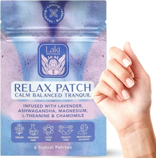 [BRSROEI2DN6GYF3X] Laki Naturals Relax Patch (Pack of 8) | Natural Plant-Based Ingredients for Stress and Worry | Calming Formula for Better Sleep
