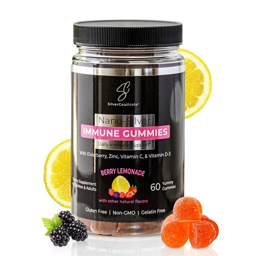 [BRSROZI6AR5B63LX] Immune Gummies - Sambucus Elderberry - Vitamin C & D - Zinc - Save Your Sick Days - Kids & Adults - Safe Ages 4 & Up - Nano Colloidal Silver - Gluten & Gelatin Free Non-GMO - Berry Lemonade - 60 Count