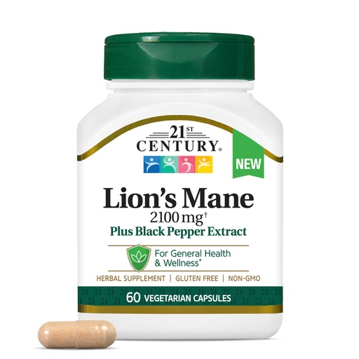 [BRSRAZQ2PN6BEF3H] 21st Century Lion's Mane 2,100 mg, Plus Black Pepper Extract, Vegetarian Capsules, 60 Count