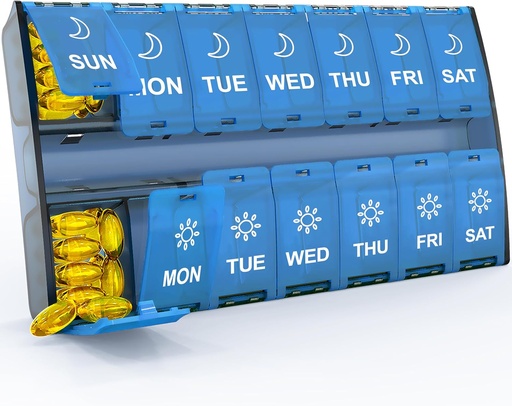 [BRSW2EIKBAHWADLF] XL Large Weekly Pill Organizer 2 Times A Day, Hinged Lids Daily Vitamin Pill Box Holder Am Pm, Big Pill Container 7 Day, Medication Organizer Twice a Day, Medicine Organizer for Supplement