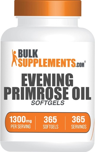 [BRSROA3YAENAKHTU] BulkSupplements.com Evening Primrose Oil Softgels - תוספי GLA, Evening Primrose Oil 1300 מ"ג - Gluten Free, 1 Softgel לכל המשרת, 365 Count (Pack of 1)