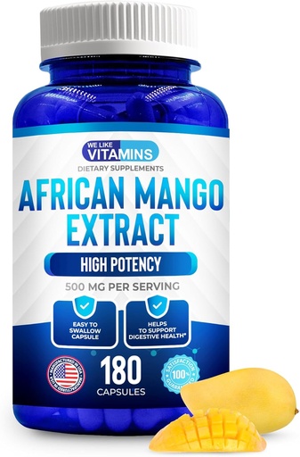 [BRSWGHYTBEFRO3I3] We Like Vitamins African Mango Extract 500mg - 5000mg Equivalent 10:1-180 Capsules - 6 Month Supply of African Mango Capsules – Supports Metabolism of Fat and Digestive Health