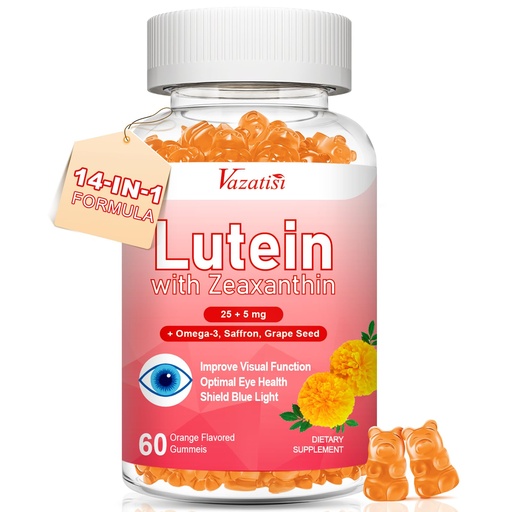 [BRSRAAAHBYPR4CYY] Lutein and Zeaxanthin Supplements Gummies, Advanced Eye Vitamin Supplement with Bilberry, Saffron, Grape Seed, Omega 3 for Macular Health, Dry Eye, Visual Function - Orange Flavor, 60 Count