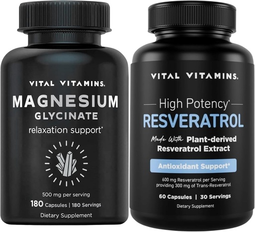 [BRSRAAD2PIBQEGTA] Vital Vitamins Magnesium Glycinate Capsules + Resveratrol Capsules