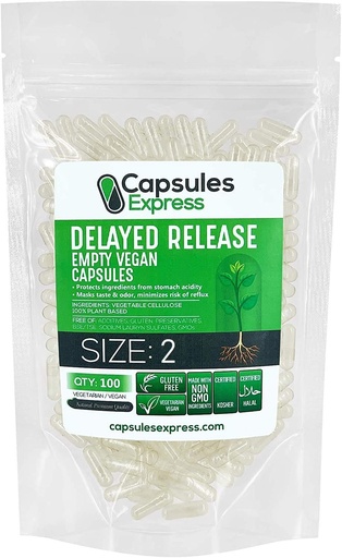 [BRSWYALQAENWK3AY] XPRS Nutra Delayed Release Size 2 Empty Capsules - 100 Count Clear Empty Vegan Capsules - Vegetarian Pills - DIY Vegetable Capsule Filling - Fillable Veggie Gel Caps for Do-It-Yourself Supplements