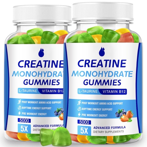 [BRSRAA3YOR6W2HIU] Creatine Monohydrate Gummies 5000mg Creatine for Women & Men 2 Packs, Creatine Monohydrate Chew for Boost Focus, Muscle Strength, 5g Creatine Monohydrate per Serving, Sugar Free, Vegan
