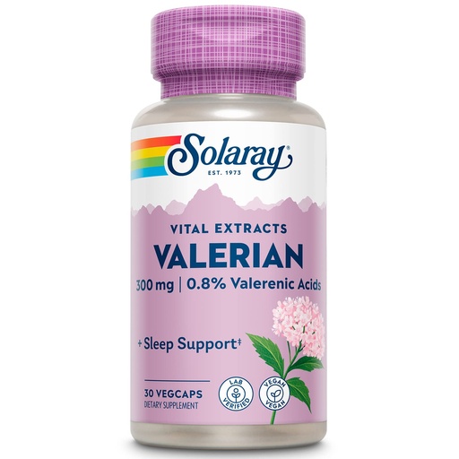 [BRSWIYQ4OMAAGHQZ] SOLARAY Guaranteed Potency Valerian Root Extract One Daily, Veg Cap (Btl-Plastic) 300mg | 30ct