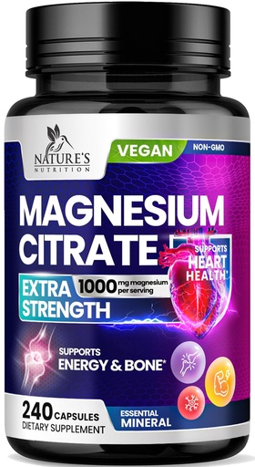 [BRSRAYL7PMJWAH3K] Magnesium Citrate 1000mg Per Serving - 3X Strength Magnesium Supplement for Bone, Muscle, Heart, Natural Sleep Support for Men & Women, Vegan Mag Mineral Pills, Non-GMO, Bottled in USA - 240 Capsules