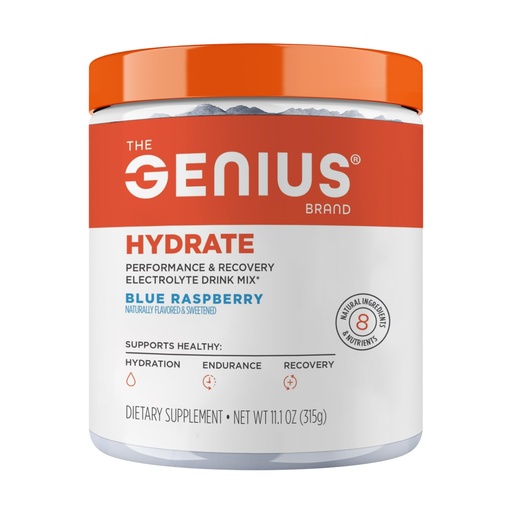 [BRSROCQLCAHWKF3Z] The Genius Brand Genius Hydrate - Electrolyte Supplement for Daily Hydration - Coconut Water - Sugar-Free - 8 Essential Minerals & Nutrients - Non-GMO - Blue Raspberry - 50 Servings