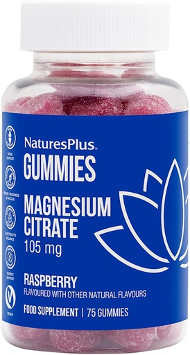 [BRSRMHT5OBYGKALZ] NaturesPlus Gummies Magnesium Citrate - 75 Gummies, Raspberry - Ayuda a calmar la mente y el cuerpo, soporta la densidad de los huesos - Vegetariano, Gluten Gratis, No GMO - 25 Servimientos