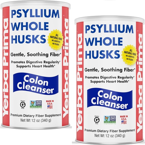 [BRSWKEY5CMFRCGQV] Yerba Prima Psyllium Whole Husks, 12 oz (2 Pack) - Colon Cleanser, Gluten Free, Non-GMO, Soothing Regularity