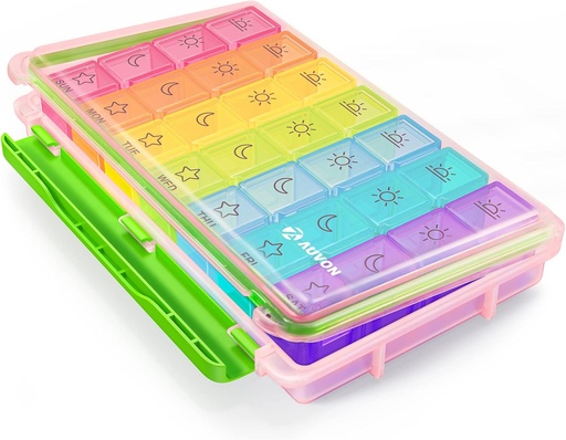 [BRSW2BAKO4PQMGTJ] AUVON iMedassist Moisture-Proof Weekly Pill Organizer 4 Times a Day, Large 7 Day Pill Box Case with Portable Design for Travel, Removable Individual Containers Hold Vitamins, Supplements, Medications