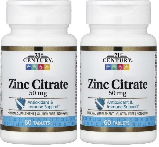 [BRSROBL6A4BAI3L3] 21st Century Healthcare Zinc Citrate Tablets 50mg, 60 Count (Pack of 2)