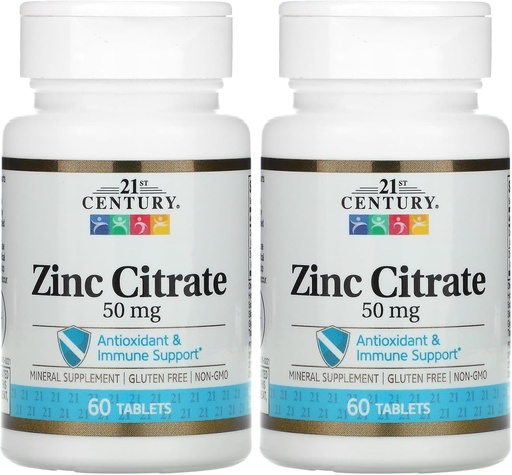 [BRSROBL6A4BAI3L3] 21st Century Healthcare Zinc Citrate Tablets 50mg, 60 Count (Pack of 2)
