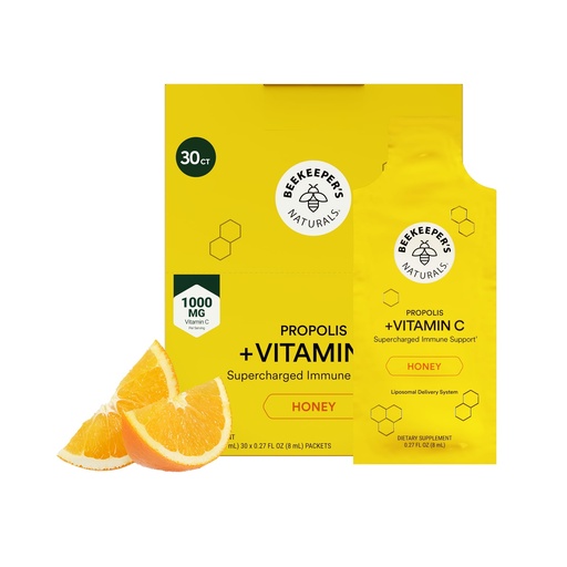 [BRSRMAD2O56QM3DG] Propolis Liposomal Vitamin C by Beekeeper's Naturals, 1000mg Vitamin C, Propolis & Organic Honey, Supercharged Immune Support & Increased Bioavailibity for Max Absorption, 30 Ct