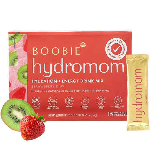 [BRSWYBQFCIPQ2A3G] Boobie Hydromom Superfood Electrolyte Drink Mix, Strawberry Kiwi | Refreshing Energy & Hydration Boost for Mamas | On-The-Go & Travel Essentials for Pregnancy, Lactation, & Beyond, 15 Packets
