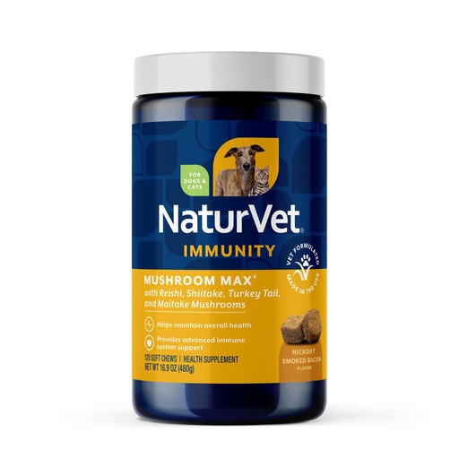 [BRSWKHD5OIGBMDD4] NaturVet Mushroom Max Advanced Immune Support Dog Supplement – Helps Strengthen Immunity, Overall Health for Dogs – Includes Shitake Mushrooms, Reishi, Turkey Tail – 120 Ct.