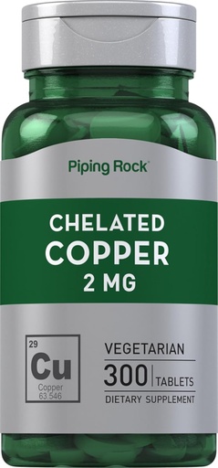 [BRSRMHD5B4FR4GTF] Piping Rock Chelated Copper 2 mg Suplemento Silencio 300 Tablets ← Vegetariano, No GMO, Gluten Free