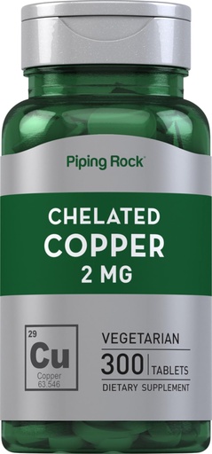 [BRSRMHD5B4FR4GTF] Piping Rock Chelated Copper 2 mg Supplement | 300 Tablets | Vegetarian, Non-GMO, Gluten Free