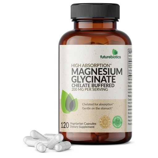 [BRSRAYIPAUIREFAU] Futurebiotics Magnesium Glycinate 200 MG per Serving Chelated for High Absorption, Gentle On Stomach, Non-GMO, 120 Vegetarian Capsules