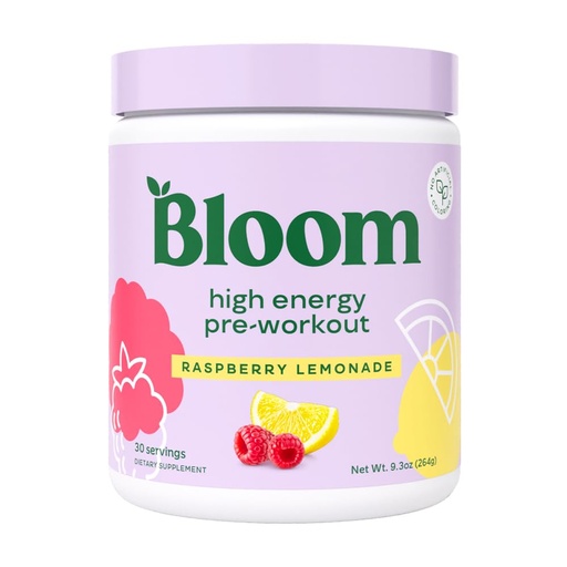 [BRSRMA36CMMBAYDL] Bloom Nutrition High Energy Pre Workout with Beta Alanine, Ginseng and L Tyrosine for Amino Energy, Natural Caffeine Powder from Green Tea Extract, Keto, Sugar Free Drink Mix, Raspberry Lemonade