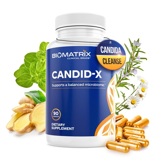 [BRSWGZ37BYCWO2T7] BioMatrix Candid-X Gut Cleanse with Berberine, Oregano, Sodium Caprylate, Chamomile, Ginger, PAU D'arco, Digestive Supplement for Men and Women | 90 Capsules