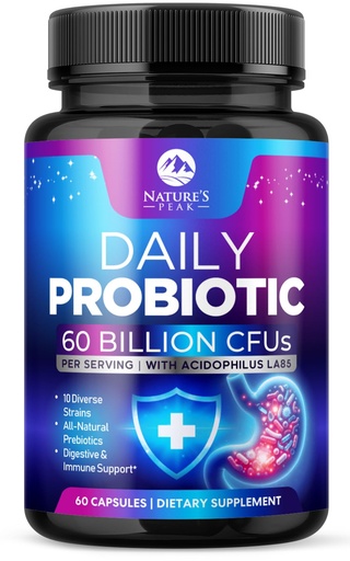 [BRSRAYIDAQHAO23J] Probiotics 50 Billion CFU Per Serving - 10 Premium Strains + Digestive Enzymes & Prebiotics - Best Probiotic for Women & Men, Supports Immune, Gut Health, Constipation, Gas & Bloating - 60 Capsules