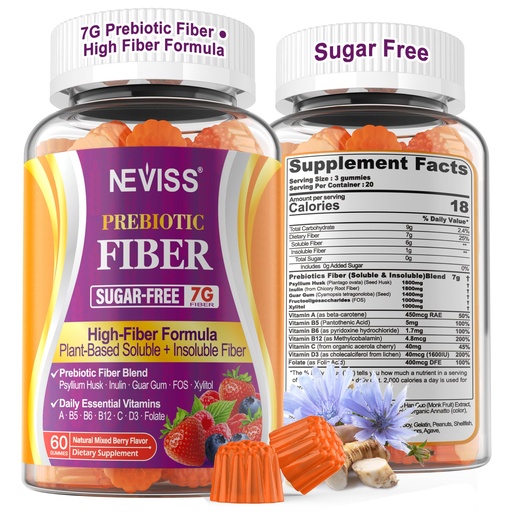 [BRSROFL7OUHWKD34] 1Pack Fiber Gummies for Adults with Psyllium Husk, 7G(Soluble + Insoluble) Daily Prebiotic Fiber with Inulin, FOS, Guar Gum, Multivitamins for Daily Digestive Health, Regularity Gut Support,Sugar Free