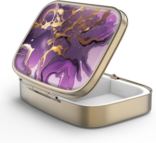 [BRSRMYYNB4FBYCIY] Pill Case Pill Box with Mirror Retro 2 Compartment Small Pill Case for Purse or Pocket Bronze Rectangular Pill Box or Vitamins, Fish Oil, Supplements, Pill Containe Travel Gifts（Gold Marble）