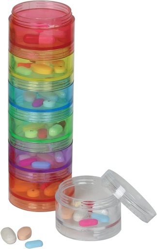 [BRSWIYTZPMCQCCL4] Ezy Dose Weekly (7-Day) Daily Stackable Pill Case, Medicine Planner, Vitamin Organizer Box, Medium Detachable Compartments, Easy to Use, Rainbow Colors, BPA Free