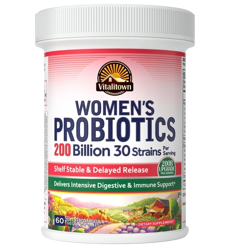 [BRSW2A34BMDRO33G] Vitalitown Women’s Probiotics | 200 Billion CFUs 30 Strains | 60 ct | Shelf Stable, Acid Resistant | Replenish Good Critter, Intensive Digestive & Vaginal Support | Vegan, Non-GMO