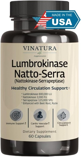 [BRSROGQNCN5WGC3J] VINATURA Lumbrokinase, Nattokinase 2000FU & Serrapeptase - USA Made & Tested, Circulation Supplements of Nattokinase Serrapeptase (Natto-Serra), Rutin, Beetroot, Lumbrokinase Supplement