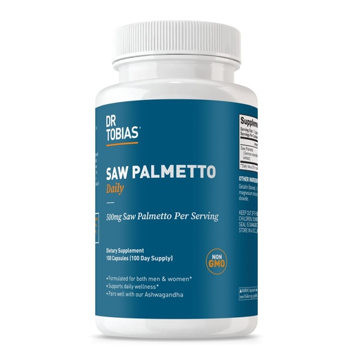 [BRSRAZQ7CAHR4AYU] Dr. Tobias Saw Palmetto Supplement, Supports Urinary Health, Hormonal Balance, Prostate Health, & Hair Vitality, Saw Palmetto for Men & Women, 500mg Per Serving - 100 Capsules, 100 Servings