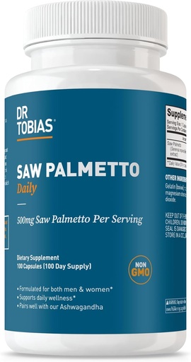 [BRSRAZQ7CAHR4AYU] Dr. Tobias Saw Palmetto dodatek, Podporuje močení Zdraví, Hormonální rovnováha, Prostatní zdraví, & Vlasové vitality, Saw Palmetto pro muže a ženy, 500mg per Serving - 100 Kapsle, 100 Služeb