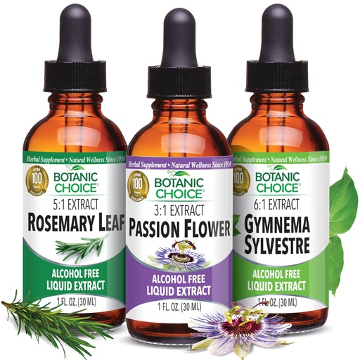 [BRSROFIQOZ6GGHL2] Botanic Choice Passion Flower, Rosemary Leaf, & Gymnema Sylvestre Extracts Bundle – Daily Overall Wellness Kit for Overall Wellbeing (1 fl. Oz. Each)