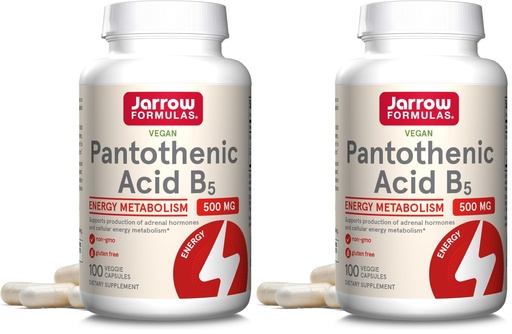 [BRSROAT7O55WAETJ] Jarrow Formulas Pantothenic Acid B5 500 mg - 100 Veggie Caps - Essential B Vitamin - Energy Production & Metabolism Support - 100 Servings (Pack of 2)